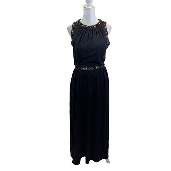 Vintage 60’s/70’s Union Made Black and Gold High‎ Neck Maxi Dress Size small - Picture 1 of 16